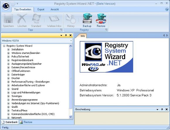 Einen WinFAQ-Tipp mit Registry System Wizard .NET bearbeiten Registry System Wizard .NET Tipp bearbeiten