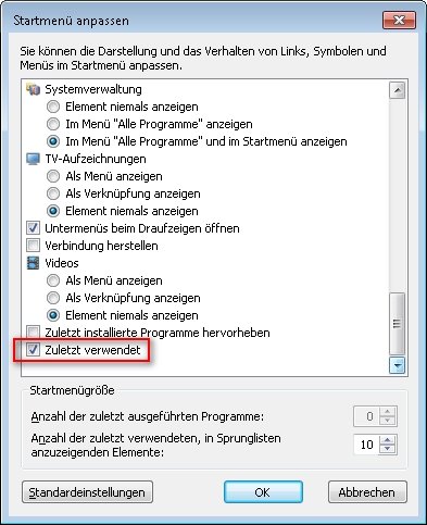 Wenn wir das Startmenü anpassen, brauchen wir die zuletzt verwendeten Dokumente nicht mehr zu löschen startmenue anpassen