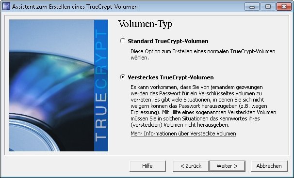 TrueCrypt kann die Sicherheit noch einen Schritt weiter treiben und einen unsichtbaren Datentresor anlegen truecrypt verstecktes volumen