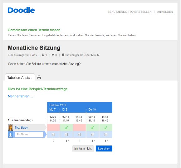 Eine Doodle-Beispielumfrage Doodle Beispielumfrage