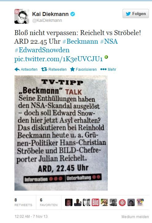 Bildquelle: Kai Diekmann bei Twitter beckmann-ard-screenshot