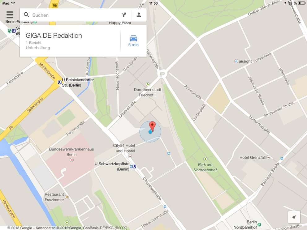 Ein langer Tipp auf die gewünschte Stelle in der Karte - schon erscheint ein roter Pin und Street View ist nicht mehr weit.