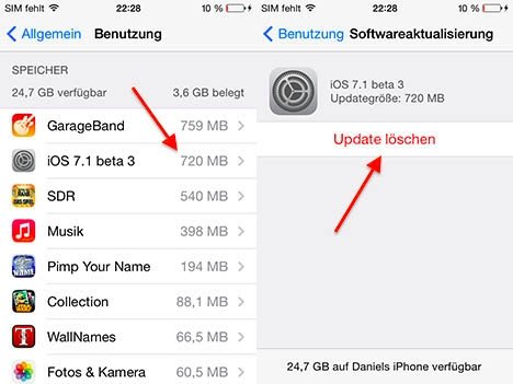 iOS 7.1: Update löschen iOS 7.1: Update löschen
