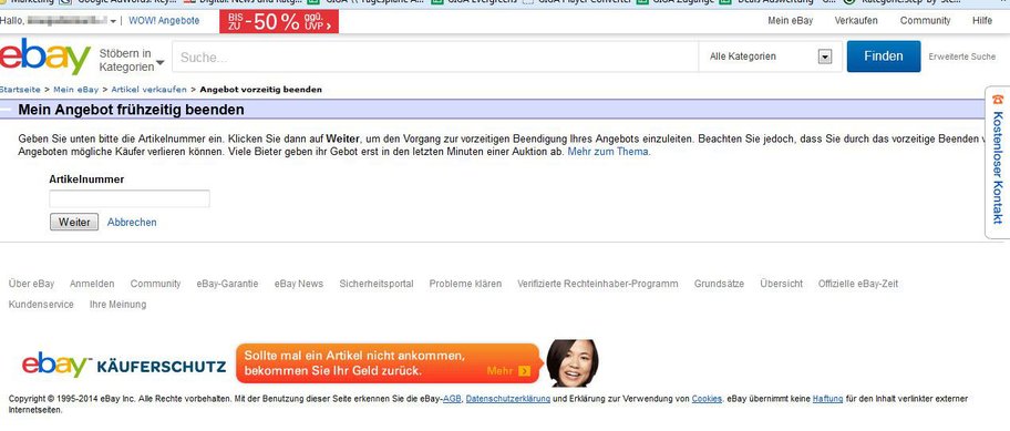 Erfüllt ihr alle Anforderungen von eBay, könnt ihr über das Formular das Angebot frühzeitig beenden screenshot-ebay