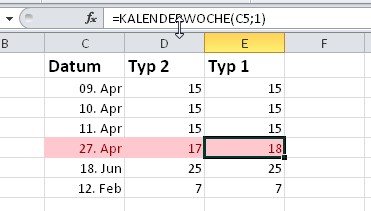 Die korrekte Excel-Kalenderwoche ist vom Wochenanfang abhängig