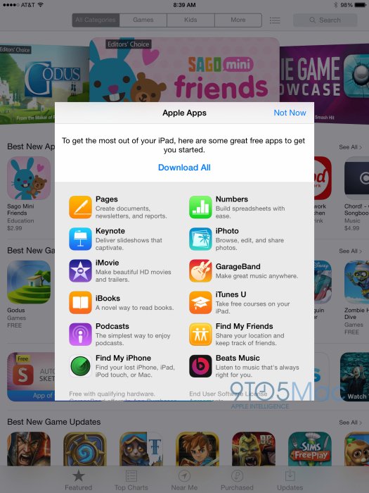 Eine Liste, die neben Apples Apps auch Beats Music enthält, sehen US-Kunden seit ein paar Tagen beim ersten Öffnen des App Stores. Quelle: 9to5Mac