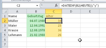 Excel kann das Alter automatisch berechnen