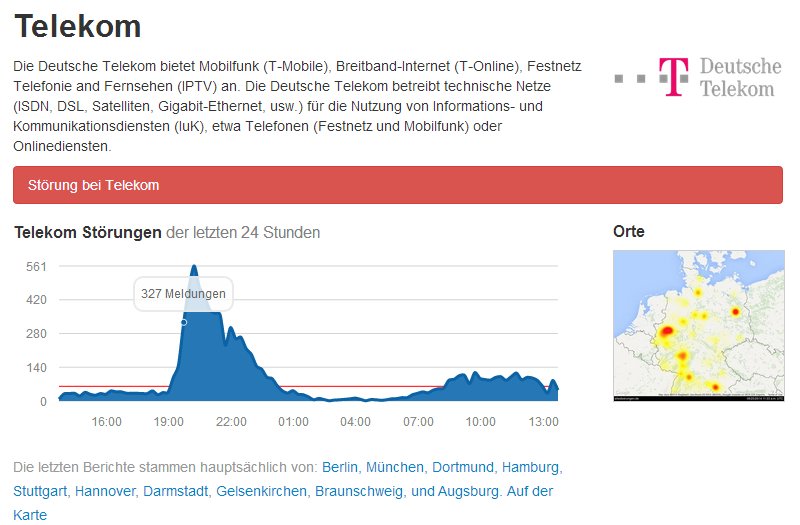Auf Allestörungen.de kann man einsehen, welche Dienste aktuell Probleme mit größeren Ausfällen haben.