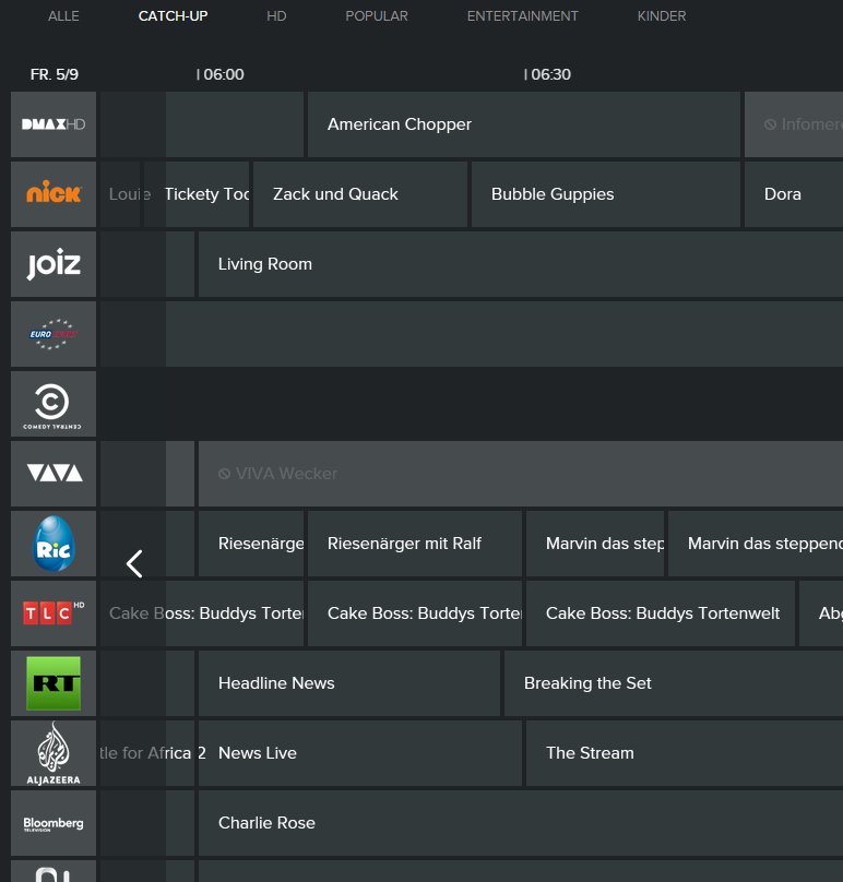 Mit Catch-Up kann man wie in einer Mediathek Sendungen sehen, die bereits im Fernsehen gelaufen sind. Allerdings sind manche Sender oder Formate nicht verfügbar.
