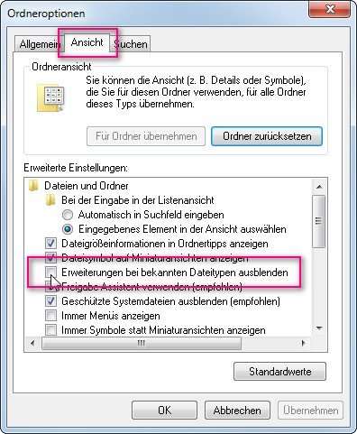 Wenn eine Datei plötzlich eine Endung hat und Setup.exe heißt, werden die Endungen wieder angezeigt - oder es ist ein Trojaner