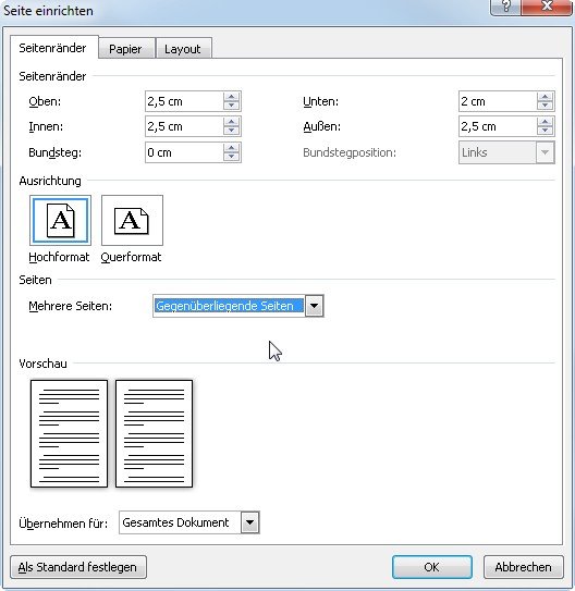 Wenn wir in Word die Seite einrichten, können wir unter anderem das ganze Layout mit wenigen Klicks ändern