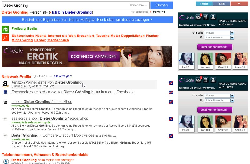 Internet-Suchmaschinen zur Personensuche machen auch vor Verstorbenen nicht halt und kombinieren die Ergebnisse mit schmieriger Erotik-Werbung