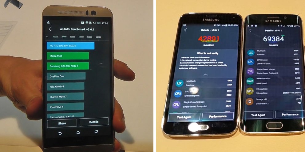 v. r. n. l.: HTC One M9, Samsung Galaxy S5, Samsung Galaxy S6