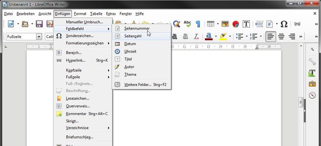 LibreOffice Writer: Hier fügt ihr Seitenzahlen ein.