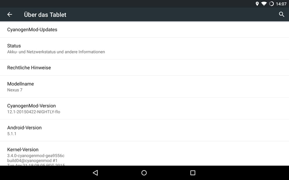 Für das Nexus 7 (2013, WLAN) steht CM12.1 basierend auf Android 5.1.1 Lollipop bereits zum Download bereit.