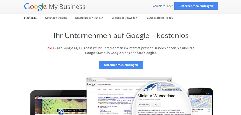 Die Oberfläche von Google MyBusiness, über die man den Unternehmenseintrag bei Google Maps erstellt.