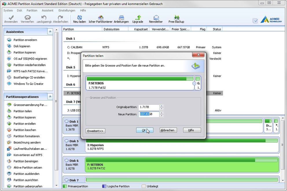 aomei partition assistant teilen