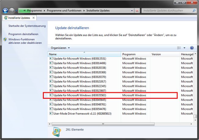 Nach der Deinstallation von KB3035583 ist die Windows-10-Reservierung wieder weg.