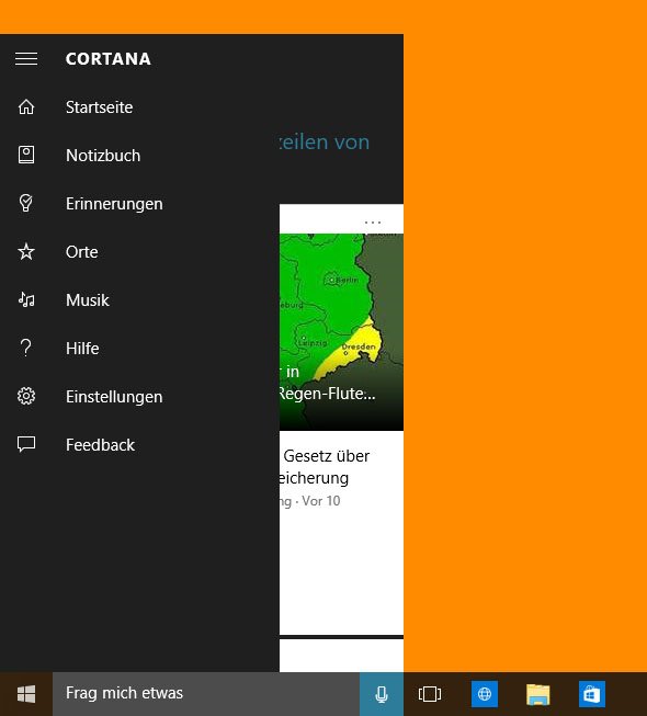 Windows 10: Cortana hat ihre eigene Menü-Leiste.