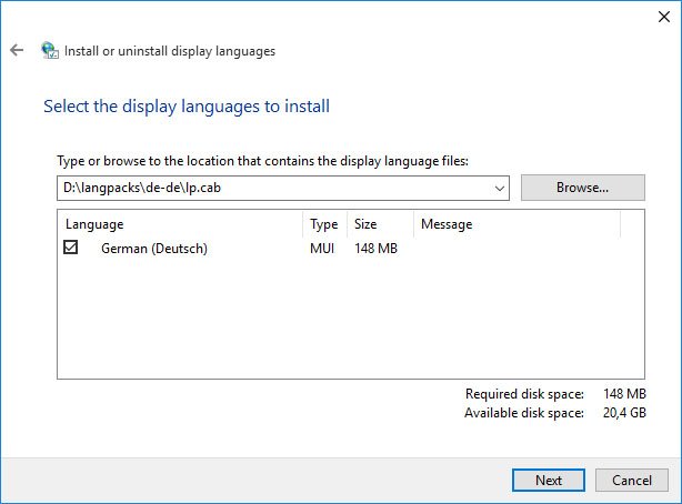 Windows 10 zeigt in der Fenstermitte die ausgewählte Sprache zur Installation an. Bildquelle: GIGA