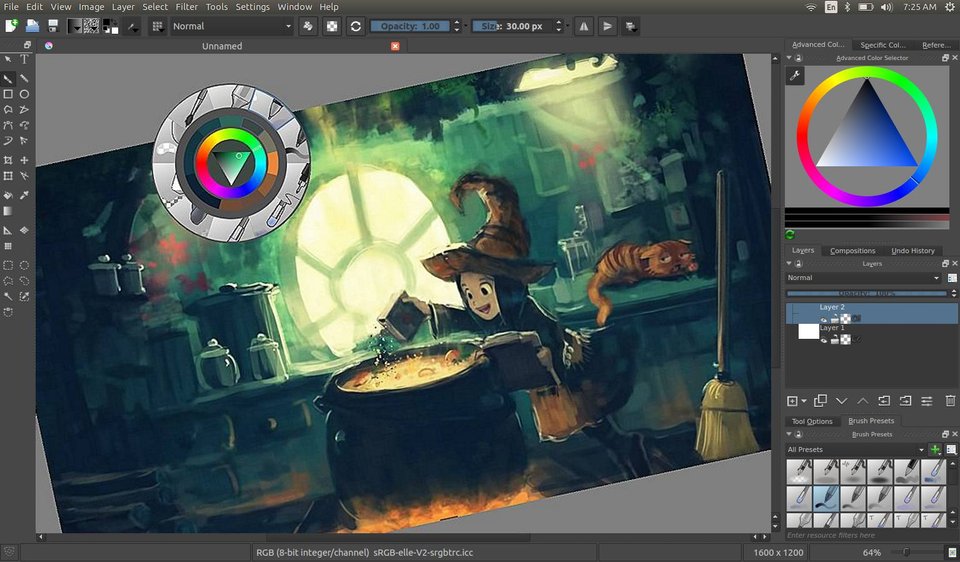 Krita: Die Bedienoberfläche erinnert an Photoshop oder Paintshop Pro.