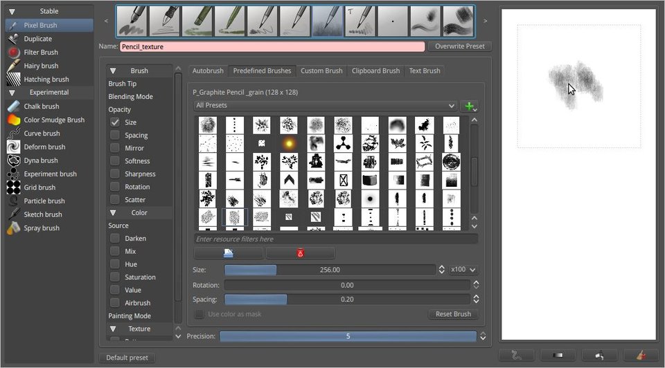 Durch die Brush-Engine könnt ihr in Krita euren digitalen Pinsel frei einstellen.