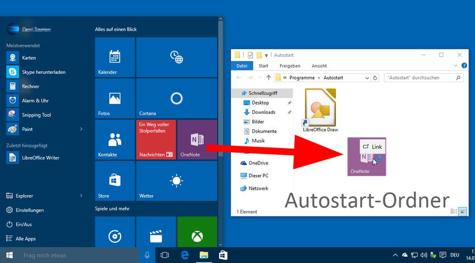 Zieht Programme per Drag & Drop in den Autostart-Ordner, um diese beim Windows-Start automatisch auszuführen.