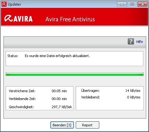 Das Avira-Update wurde angestossen und durchgeführt.