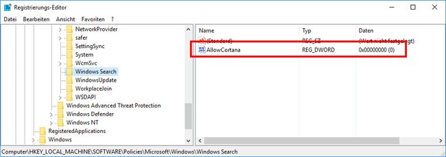 Windows 10: In der Registry deaktiviert ihr Cortana.