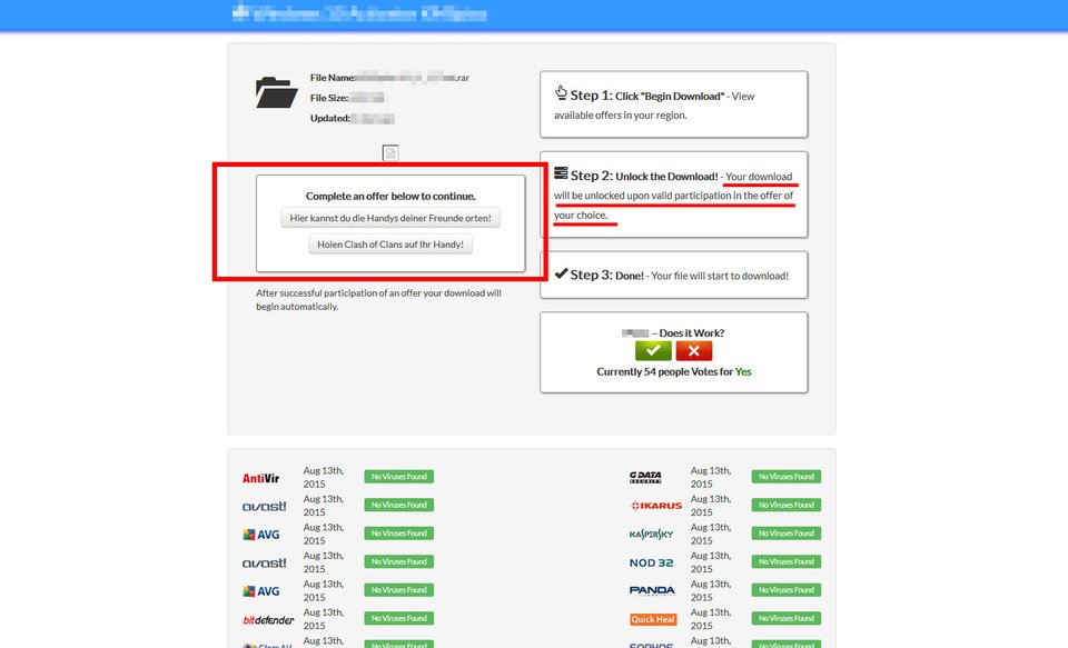Erst wenn ihr Aktionen mit zwielichtigen Angeboten ausführt, soll der Download des Windows 10 Activator angeblich starten.