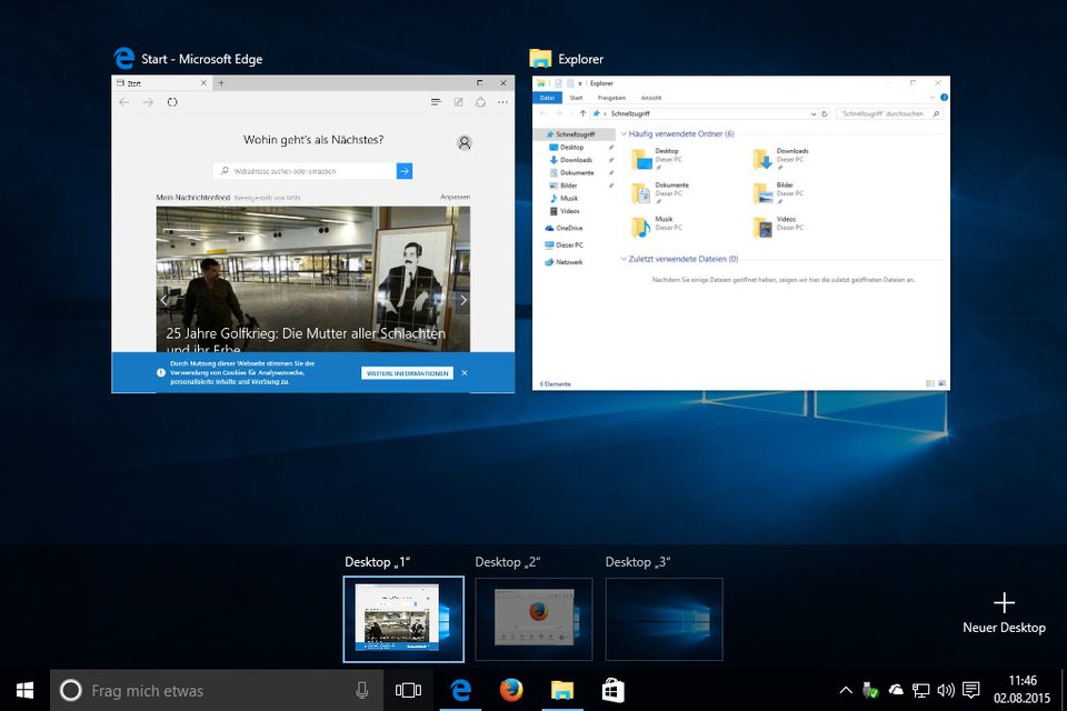 Windows-10-Shortcuts: Virtuelle Desktops lassen sich per Tastenkombination schnell erstellen, löschen und wechseln.