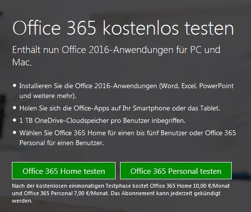 Office 2016 testen