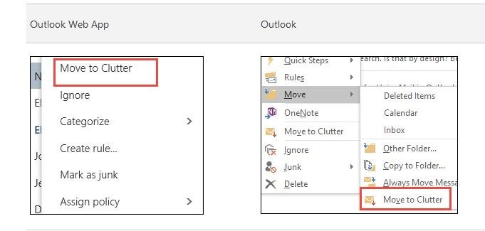 Outlook 2016 Clutter