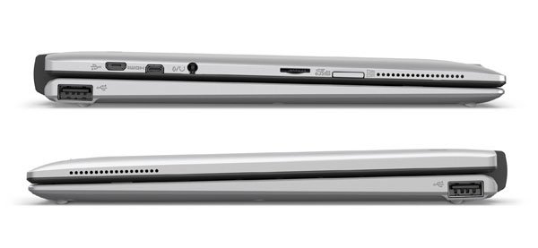 Hier ist das Toshiba Satellite Click 10 in der Seitenansicht mit Anschlüssen.
