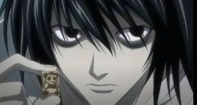 L mit einem Keks mit einem psycho panda drauf L mit einem Keks mit einem psycho panda drauf