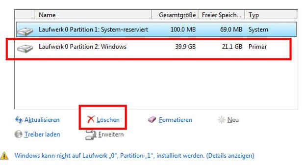 partition löschen windows