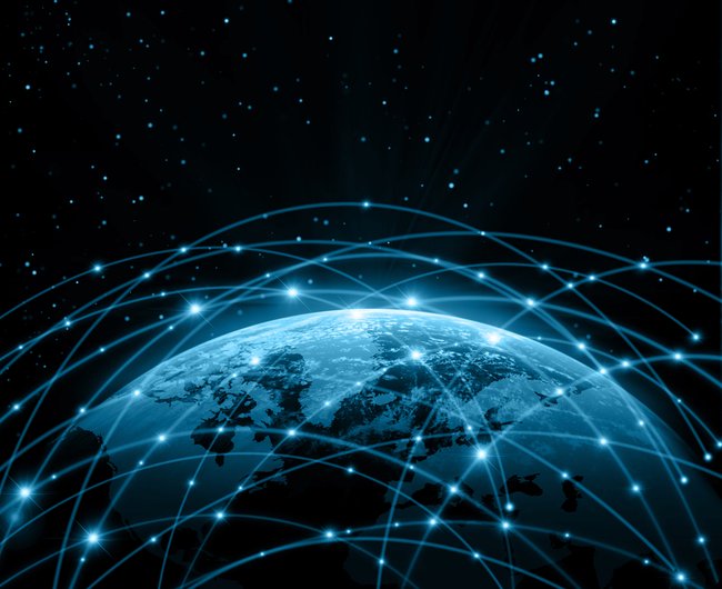 Usenet weltweit symbolisch ein planet mit netzwerkverbindungen rundherum