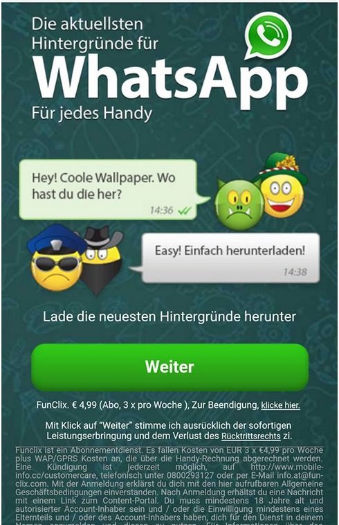 fun-clix com screenshot für alle handys eine abofalle