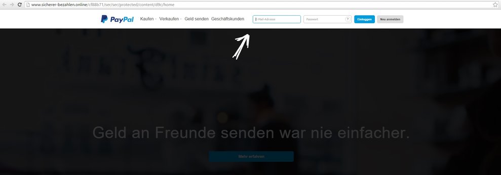 Paypal phishing website dateneingabe zwang beim klick auf mehr erfahren