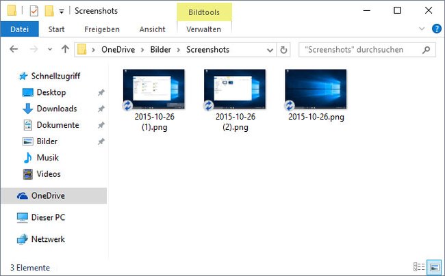 Windows 10 kann Screenshots automatisch im OneDrive-Ordner speichern.