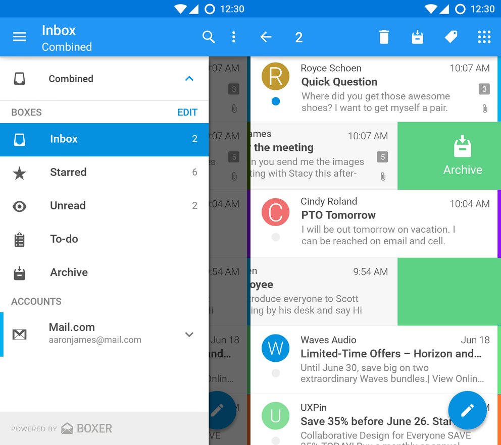 Einige der Anwendungen in den C-Apps, wie etwa die hier gezeigte E-Mail-App Boxer, gibt es auch separat im Play Store.