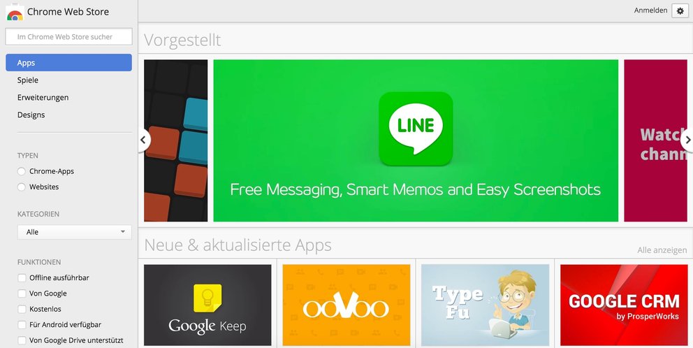 Der Chrome Web Store bietet Web-Apps, Erweiterungen und Designs für den Chrome-Browser beziehungsweise Chrome OS.