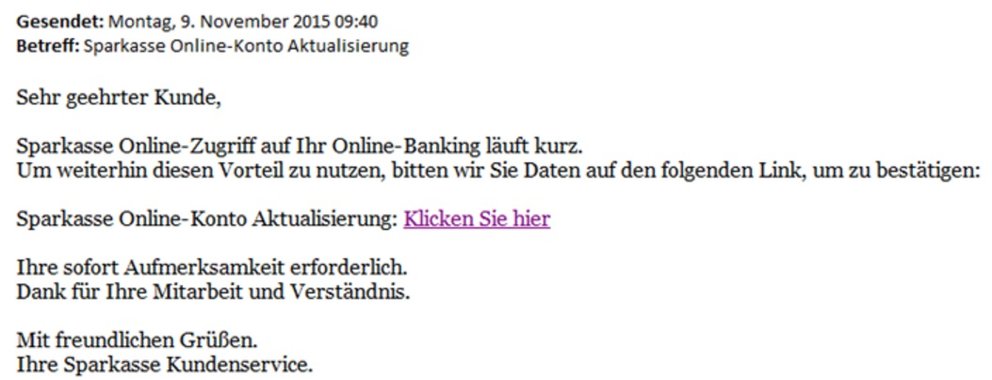 Falsche email der sparkasse von cyber kriminellen