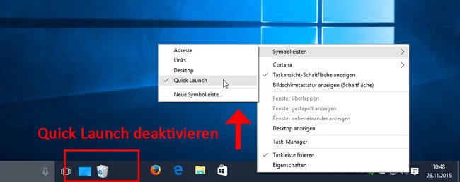 Windows 10: So deaktiviert ihr die Quick-Launch-Leiste wieder.