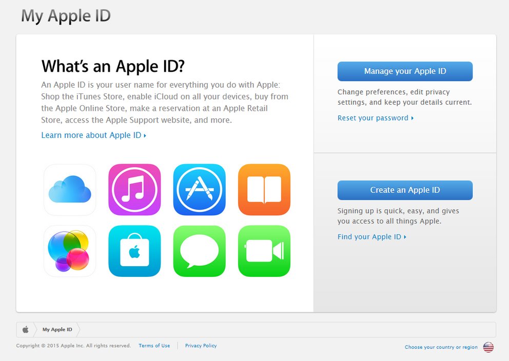 Die alte Startseite des Apple ID-Portals (via 9to5Mac).