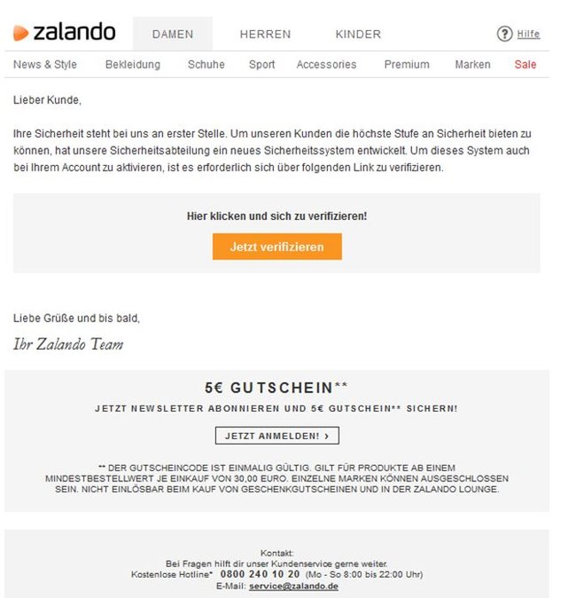 Phishing Mail Zalando