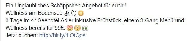 eine kurz url im einsatz hier als werbung für einen reiseveranstalter