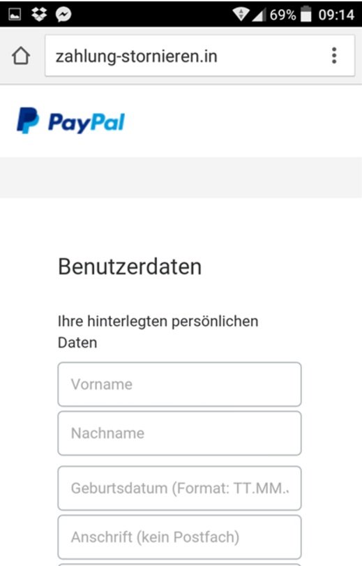 dateneingabe auf einer phishing seite