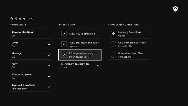 Xbox One: In den Einstellungen aktiviert ihr das Streaming auf andere Geräte.