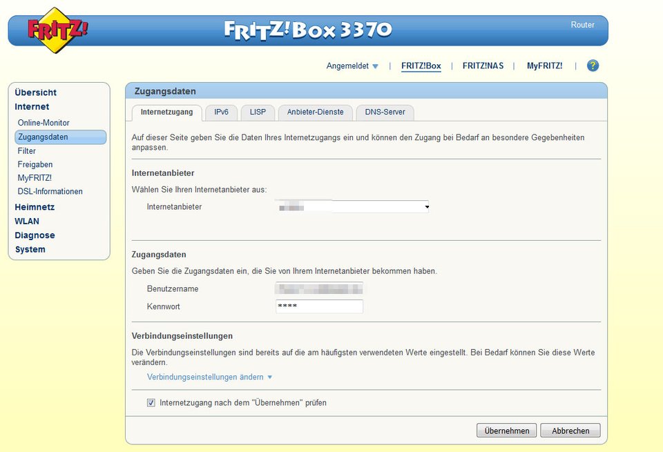 Wenn die DSL-Zugangsdaten falsch eingetragen sind, kann die Fritzbox keine Internetverbindung aufbauen.